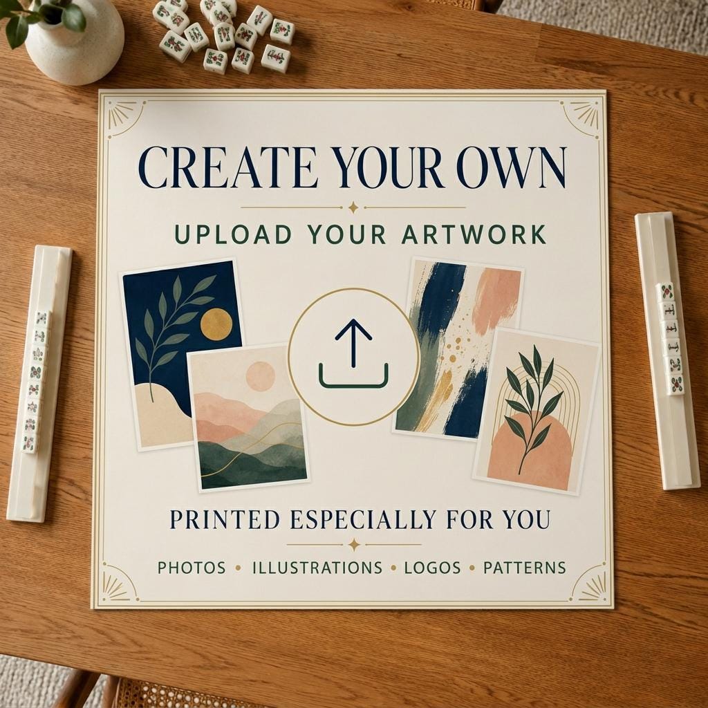 Custom Printed Mahjong Mat, Personalized Print, Vegan Leather Mat, 31.5 Inch