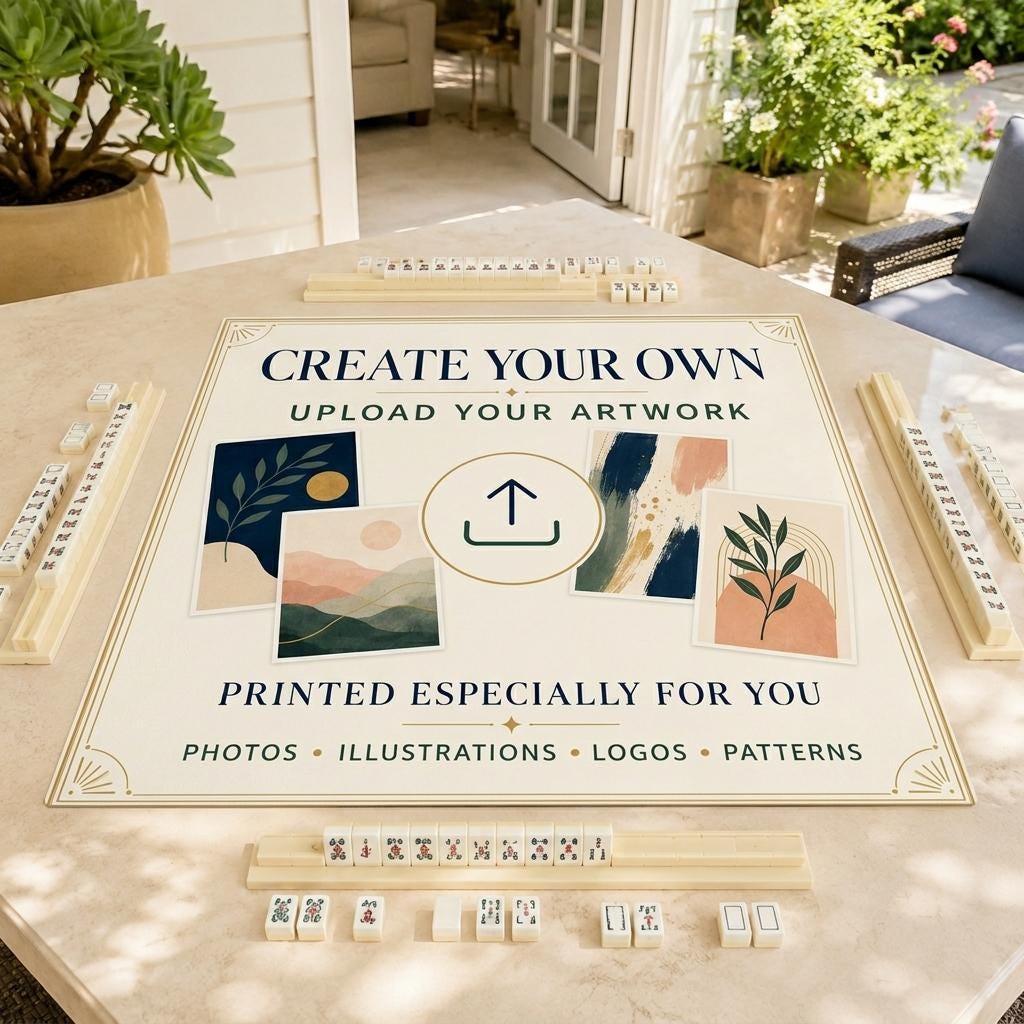 Custom Printed Mahjong Mat, Personalized Print, Vegan Leather Mat, 31.5 Inch