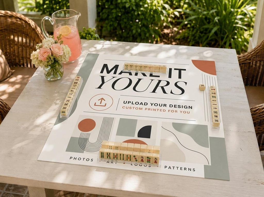 Custom Printed Mahjong Mat, Personalized Print, Vegan Leather Mat, 31.5 Inch