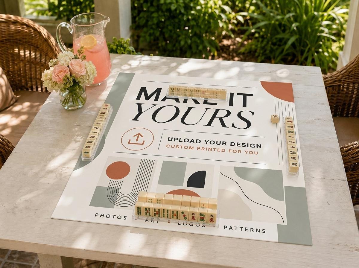 Custom Printed Mahjong Mat, Personalized Print, Vegan Leather Mat, 31.5 Inch