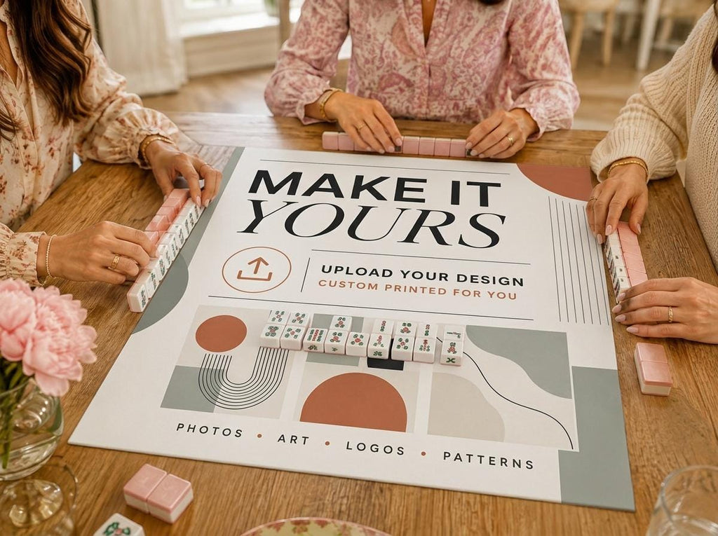 Custom Printed Mahjong Mat, Upload Your Own Design, Vegan Leather Mat, 31.5 Inch