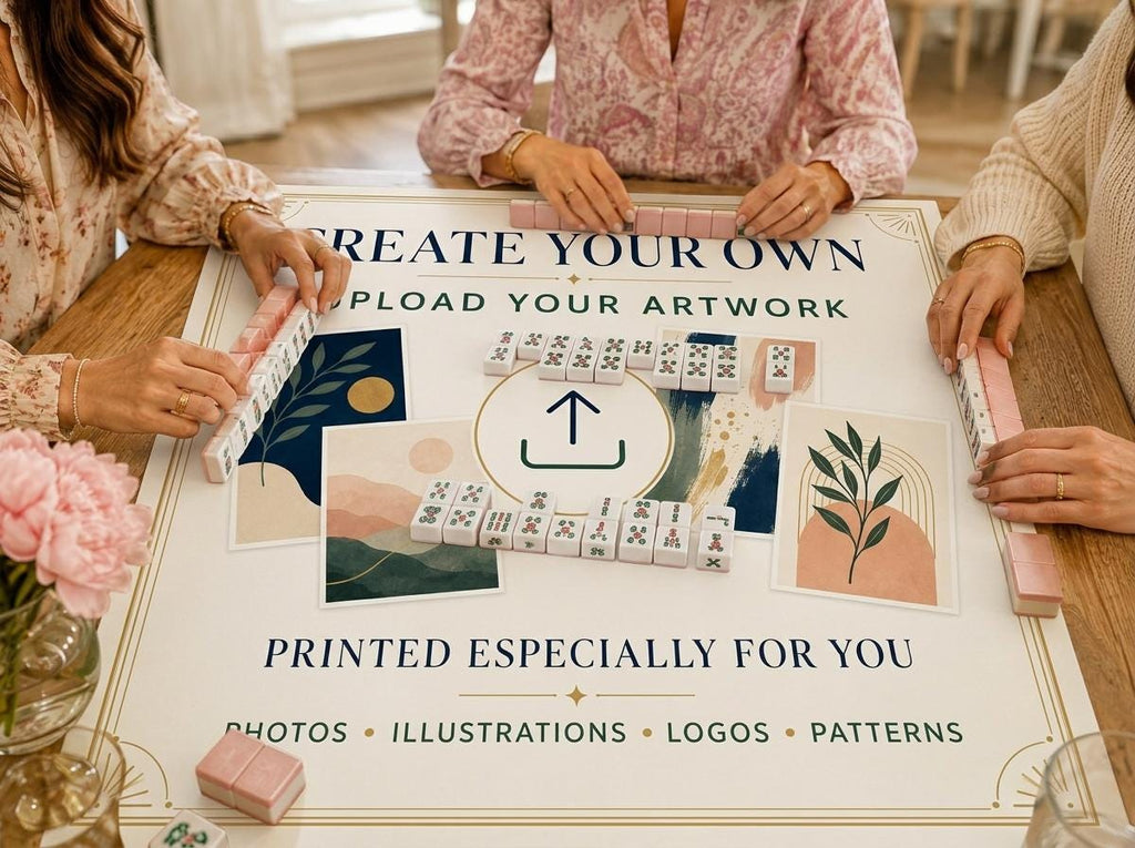Custom Printed Mahjong Mat, Personalized Print, Vegan Leather Mat, 31.5 Inch