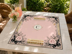 Personalized Pink Lace Mahjong Mat – Black Bow Rose Monogram product detail
