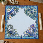 Blue Majolica Mahjong Mat – Bird Dragonfly Floral product detail