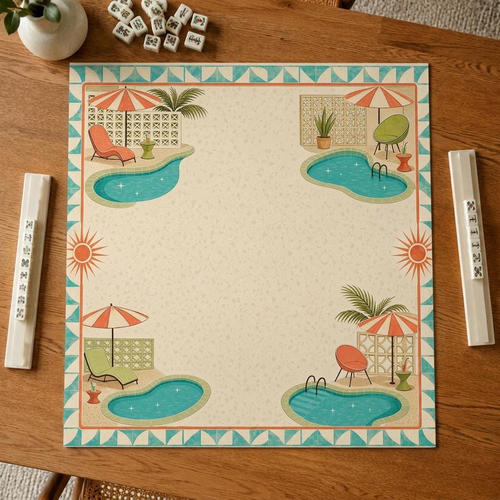 Poolside Mahjong Mat, Mid Century Modern Palm Springs Game Table Design, 31.5 Inch