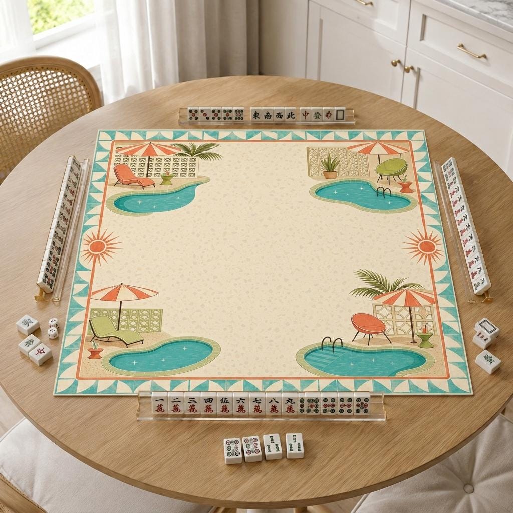 Poolside Mahjong Mat, Mid Century Modern Palm Springs Game Table Design, 31.5 Inch