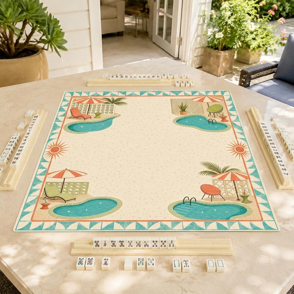 Poolside Mahjong Mat, Mid Century Modern Palm Springs Game Table Design, 31.5 Inch