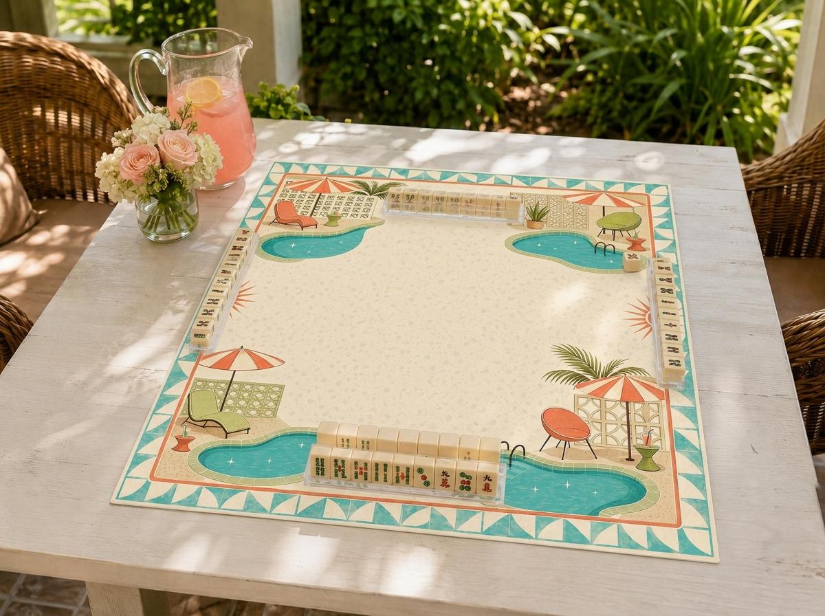 Poolside Mahjong Mat, Mid Century Modern Palm Springs Game Table Design, 31.5 Inch