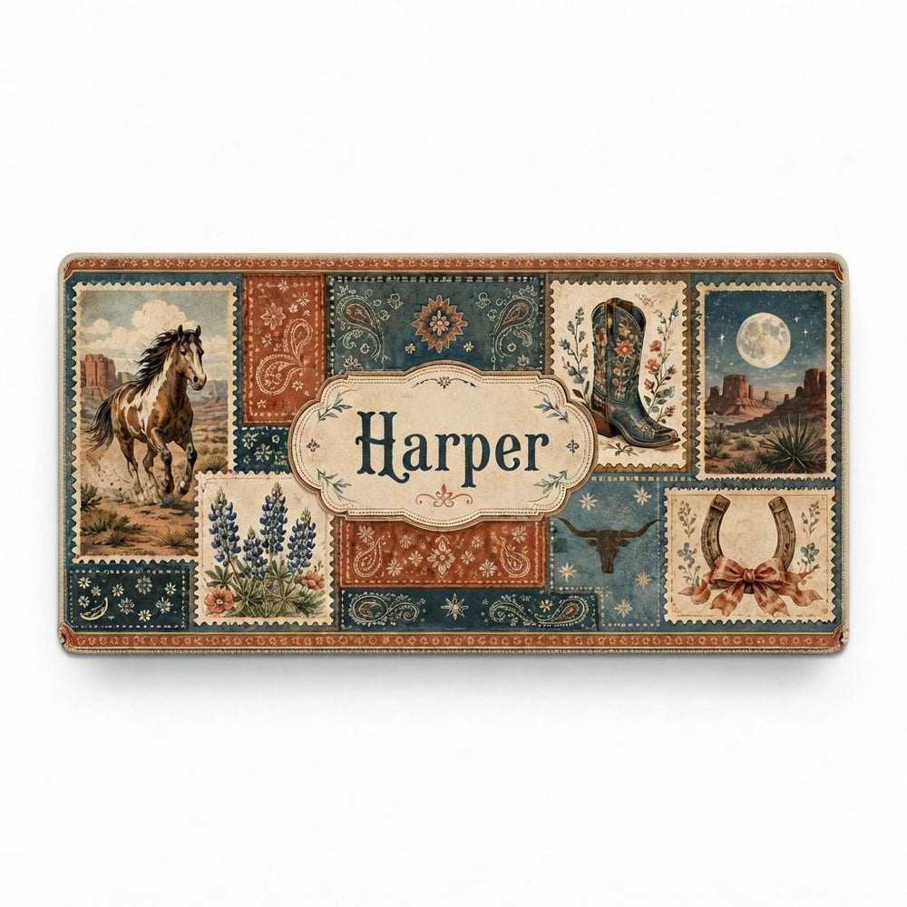Western Desk Mat, Personalized Cowboy Mouse Pad, Vintage Rodeo Keyboard Mat, Rustic Office Decor