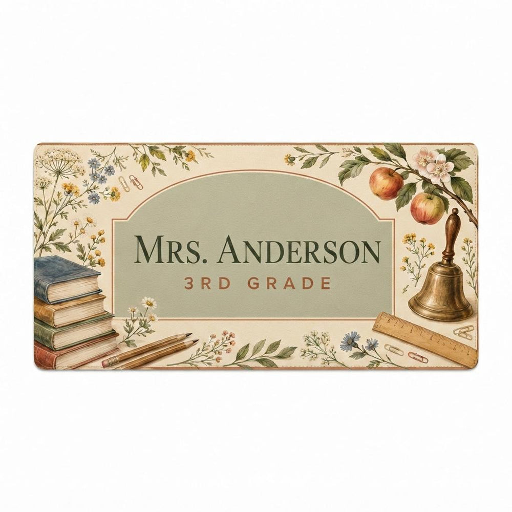 Teacher Desk Mat, Personalized Classroom Mouse Pad, Vintage Teacher Keyboard Mat, Floral School Office Decor
