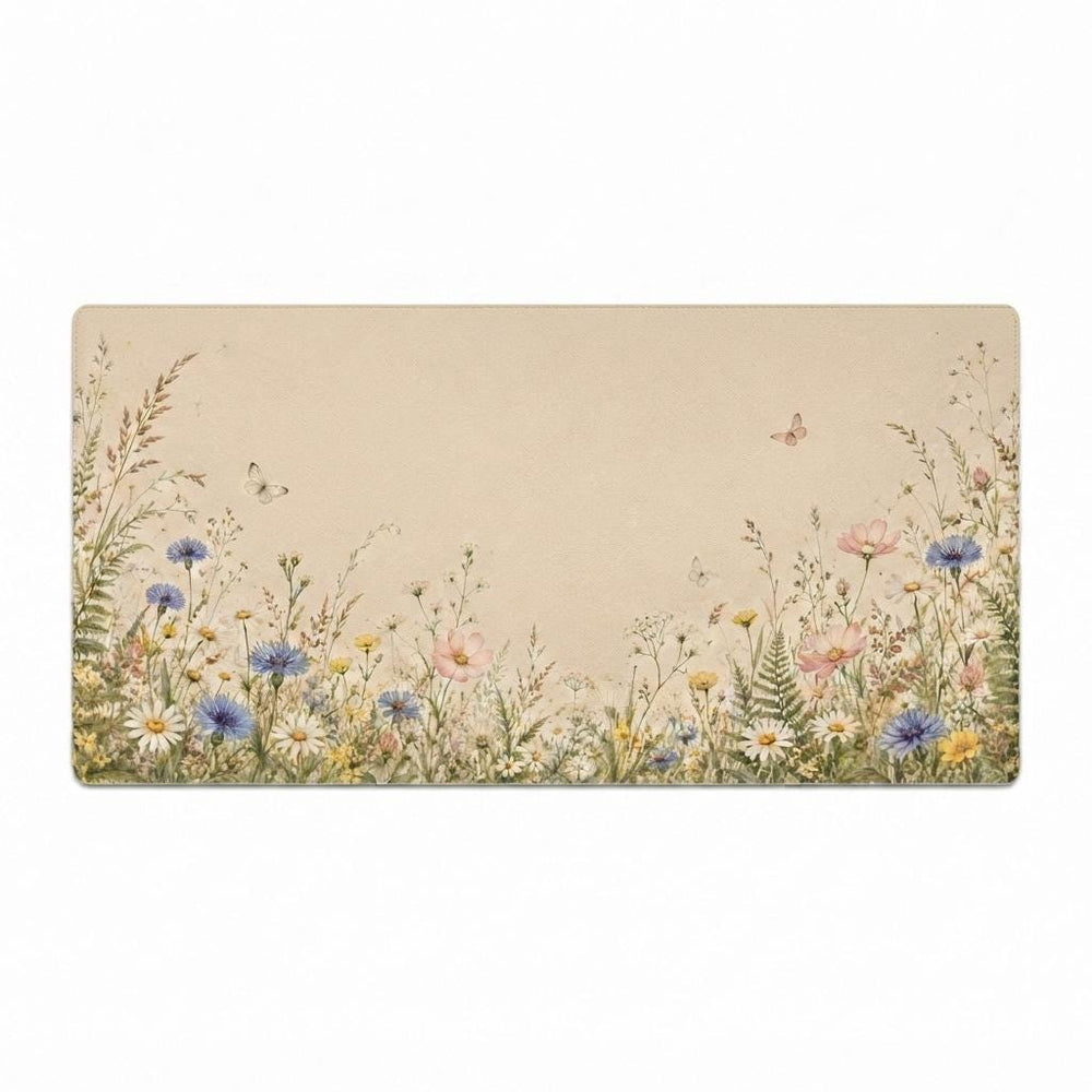 Wildflower Desk Mat, Floral Mouse Pad, Cottagecore Keyboard Mat, Meadow Office Decor, Botanical Desk Pad