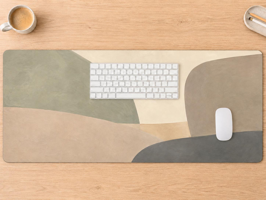 Minimalist Abstract Desk Mat, Neutral Sage Green Vegan Leather Desk Mat, Modern Office Decor