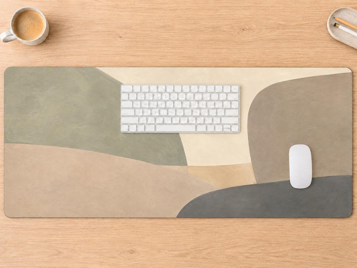 Minimalist Abstract Desk Mat, Neutral Sage Green Vegan Leather Desk Mat, Modern Office Decor