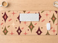 Retro Starburst Desk Mat, Mid Century Modern Vegan Leather Desk Mat, Atomic Office Decor