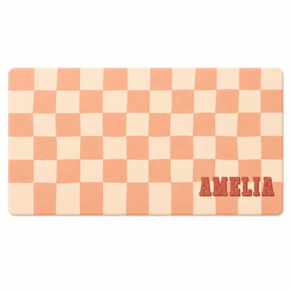 Personalized Checkered Desk Mat, Custom Name Vegan Leather Desk Mat, 5 Color Options