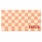 Personalized Checkered Desk Mat, Custom Name Vegan Leather Desk Mat, 5 Color Options