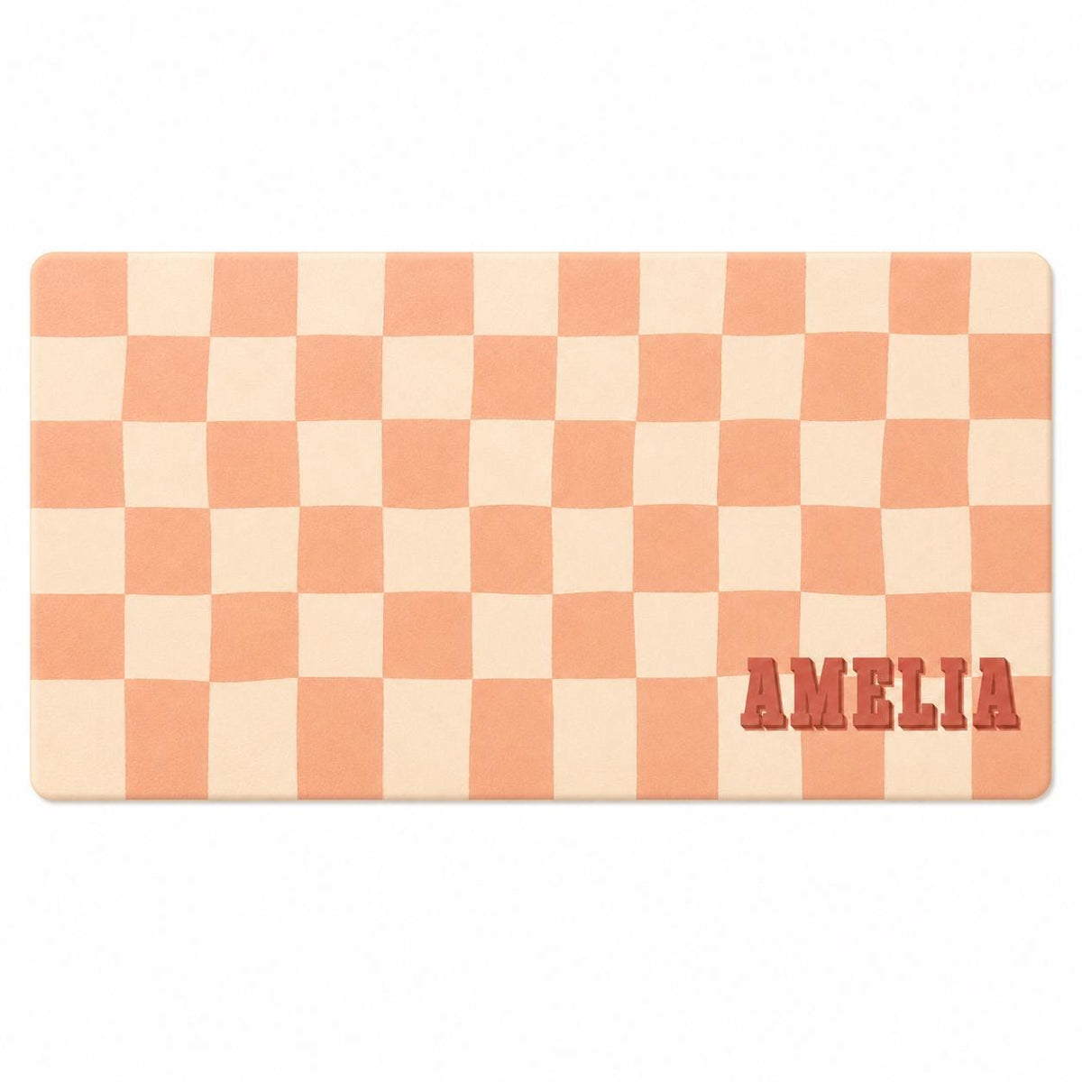 Personalized Checkered Desk Mat, Custom Name Vegan Leather Desk Mat, 5 Color Options