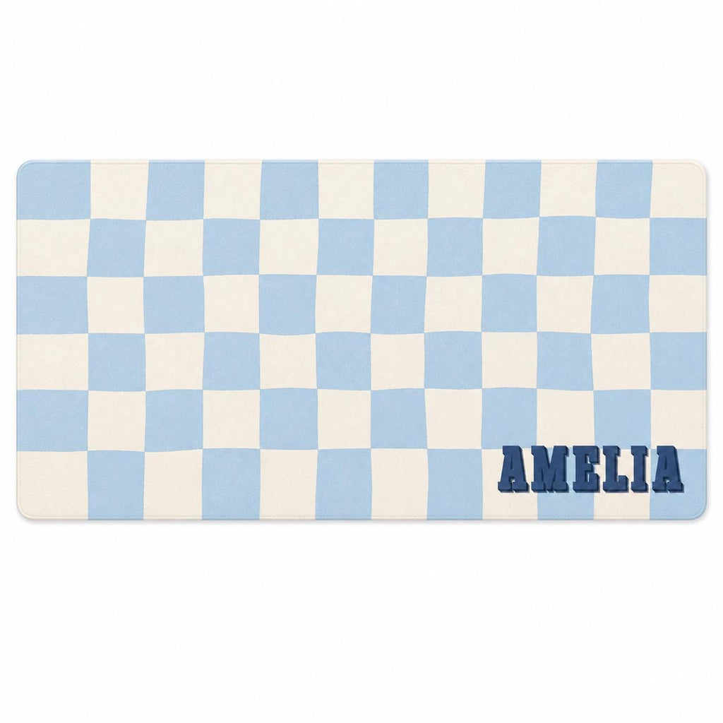 Personalized Checkered Desk Mat, Custom Name Vegan Leather Desk Mat, 5 Color Options