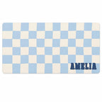 Personalized Checkered Desk Mat, Custom Name Vegan Leather Desk Mat, 5 Color Options
