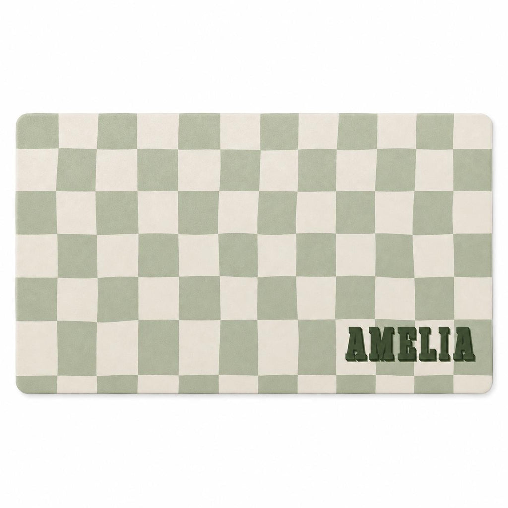 Personalized Checkered Desk Mat, Custom Name Vegan Leather Desk Mat, 5 Color Options