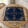 Personalized Mahjong Mat, Navy Blue Art Deco, Gold Ginkgo Game Table Gift, 31.5 Inch