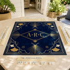 Personalized Navy Blue Art Deco Mahjong Mat – Gold Ginkgo product detail