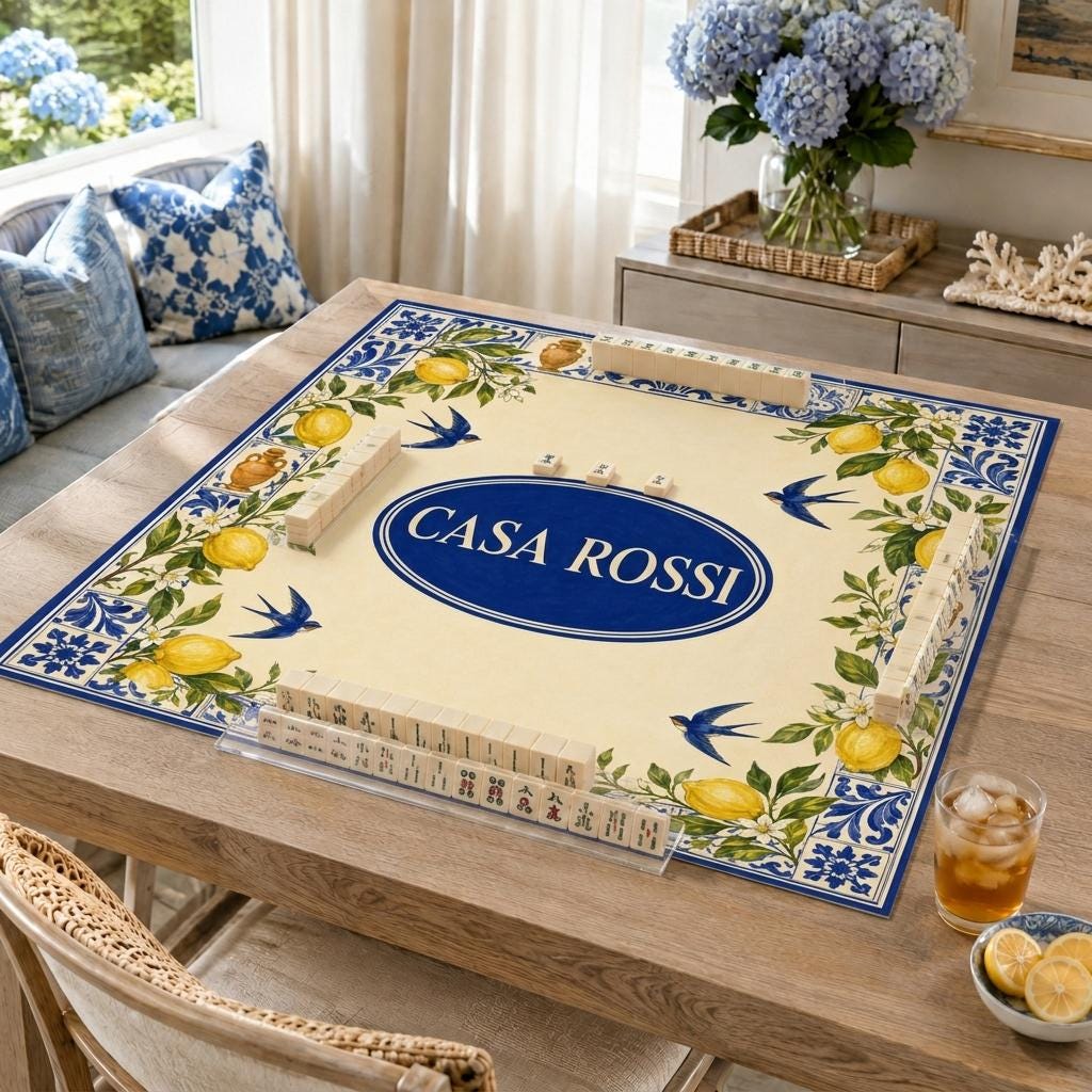 Personalized Mahjong Mat, Italian Lemon Tile Design, Family Name Game Table Gift, 31.5 Inch