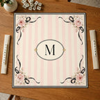 Personalized Coquette Mahjong Mat – Pink Stripe Rose Bow Monogram product detail