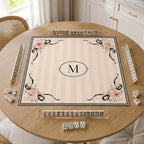 Personalized Coquette Mahjong Mat – Pink Stripe Rose Bow Monogram product detail
