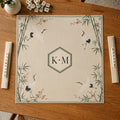 Crane Mahjong Mat, Bamboo Chinoiserie Monogram Design, Sage Green, 31.5 Inch