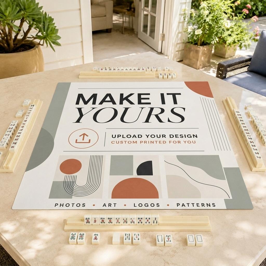 Custom Printed Mahjong Mat, Upload Your Own Design, Vegan Leather Mat, 31.5 Inch