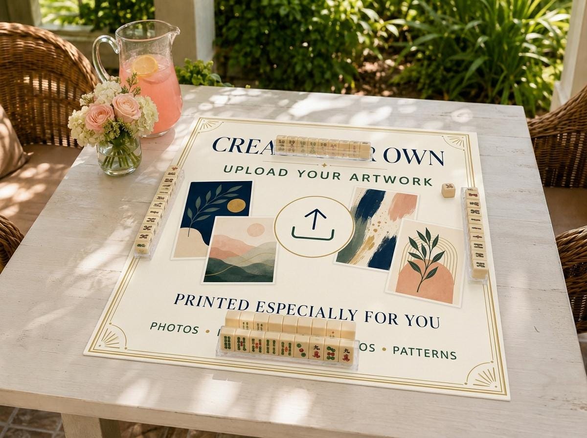 Custom Printed Mahjong Mat, Upload Your Own Design, Vegan Leather Mat, 31.5 Inch