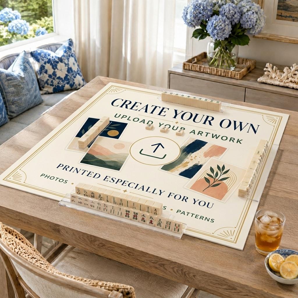 Custom Printed Mahjong Mat, Upload Your Own Design, Vegan Leather Mat, 31.5 Inch
