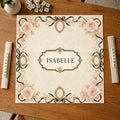 Personalized Mahjong Mat, Blush Rose & Black Ribbon Victorian Design, 31.5 Inch