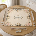 Personalized Blush Rose & Black Ribbon Victorian Mahjong Mat product detail