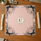 Personalized Pink Lace Mahjong Mat – Black Bow Rose Monogram product detail