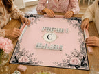 Personalized Pink Lace Mahjong Mat – Black Bow Rose Monogram product detail