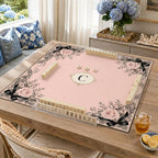 Personalized Pink Lace Mahjong Mat – Black Bow Rose Monogram product detail