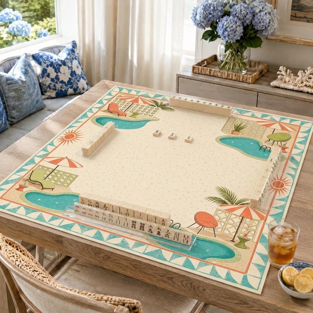 Poolside Mahjong Mat, Mid Century Modern Palm Springs Game Table Design, 31.5 Inch