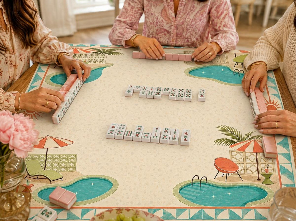 Poolside Mahjong Mat, Mid Century Modern Palm Springs Game Table Design, 31.5 Inch