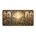 Stained Glass Wildflower Desk Mat, Floral Vegan Leather Desk Mat, Botanical Office Decor