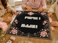 Black Rose Mahjong Mat, Luxury Bow Monogram Victorian Design, 31.5 Inch