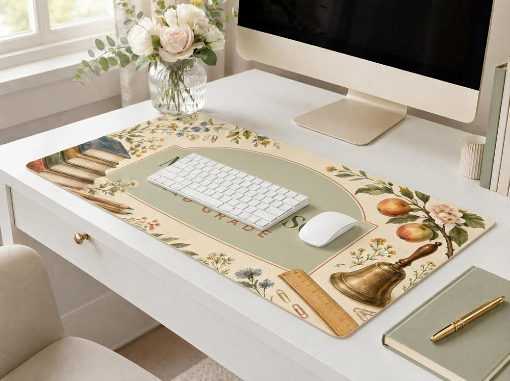Teacher Desk Mat, Personalized Classroom Mouse Pad, Vintage Teacher Keyboard Mat, Floral School Office Decor