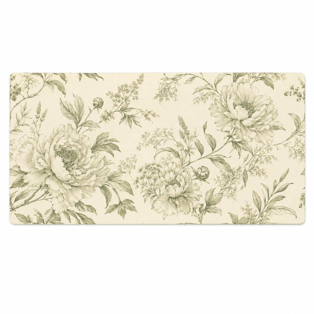 Vintage Peony Botanical Desk Mat, Sage Green Floral Vegan Leather Desk Mat, Cottagecore Office Decor