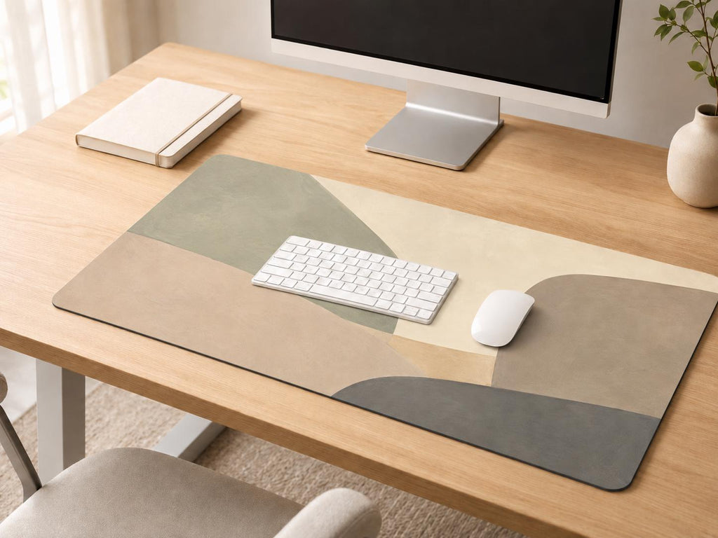 Minimalist Abstract Desk Mat, Neutral Sage Green Vegan Leather Desk Mat, Modern Office Decor