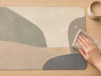 Minimalist Abstract Desk Mat, Neutral Sage Green Vegan Leather Desk Mat, Modern Office Decor