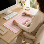 Personalized Striped Desk Mat, Custom Name Vegan Leather Desk Mat, 5 Color Options