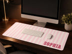Personalized Striped Desk Mat, Custom Name Vegan Leather Desk Mat, 5 Color Options