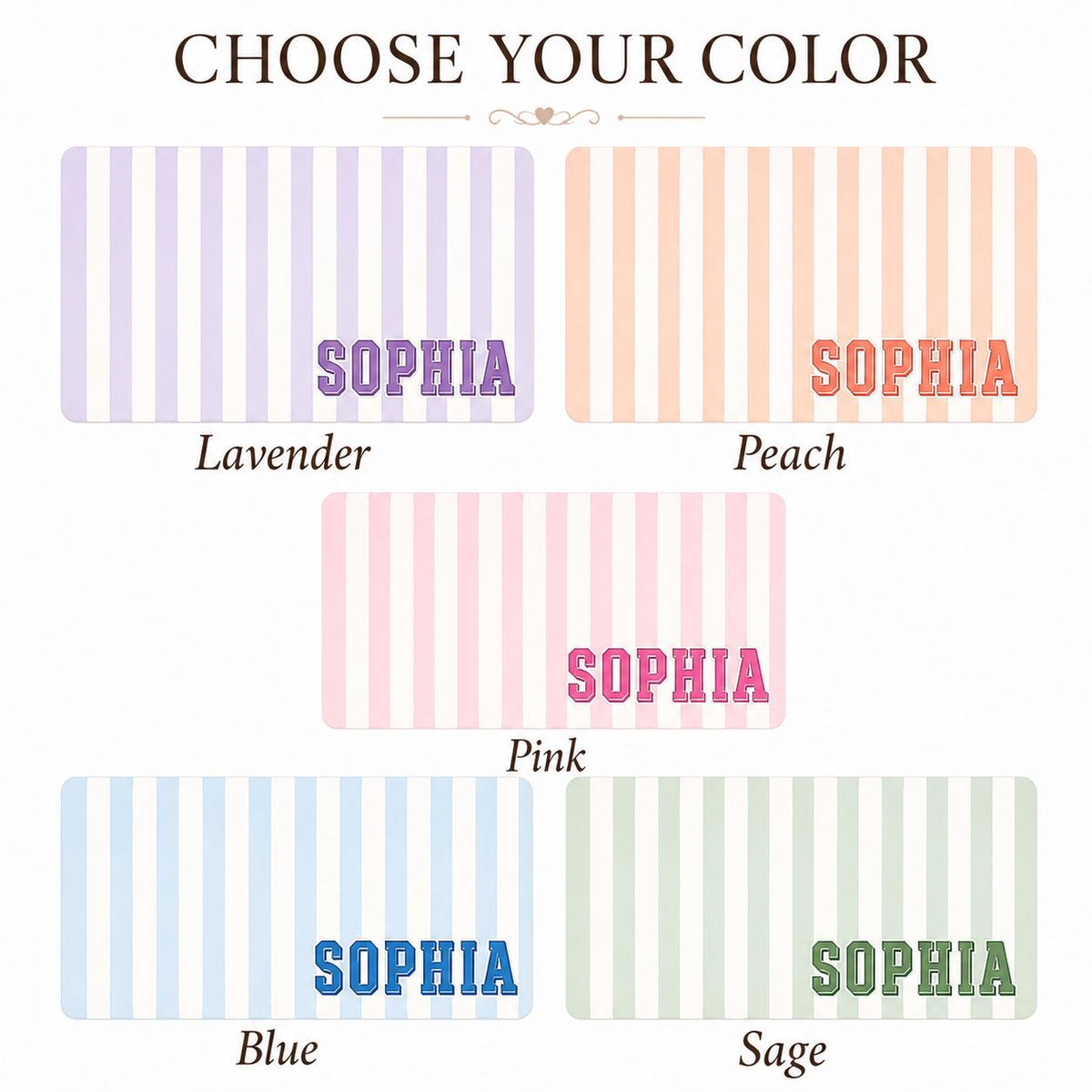 Personalized Striped Desk Mat, Custom Name Vegan Leather Desk Mat, 5 Color Options