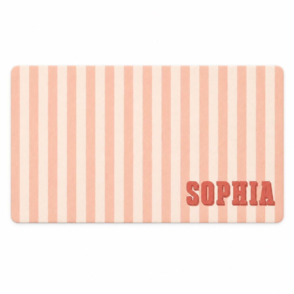 Personalized Striped Desk Mat, Custom Name Vegan Leather Desk Mat, 5 Color Options